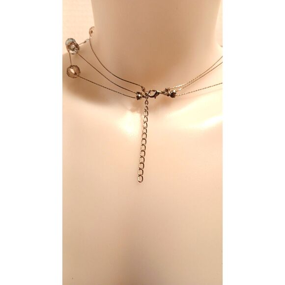Elegant Silver-Tone Metal Layered Necklace with Chain Smoky and Blue Crystals - Picture 6 of 10